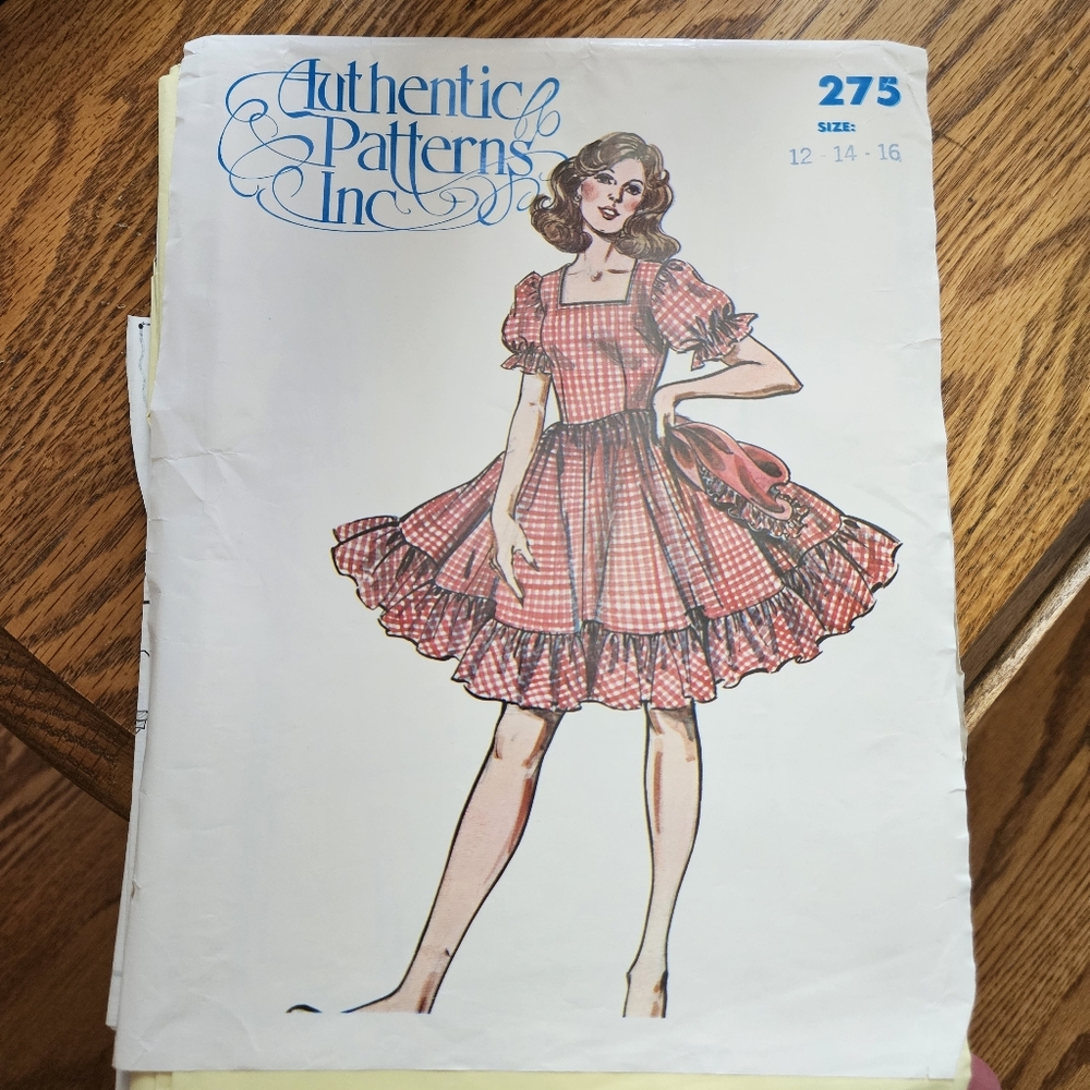 Authentic Patterns Inc. Square Dance Pattern Sizes 12, 14, 16. Partially Cut.